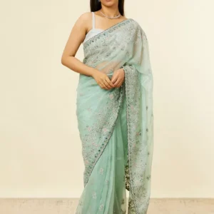 Verdant Glow Silk Saree with Silver Motifs