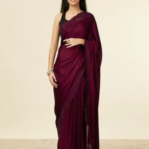 Dark Wine Red Zari Silk Saree