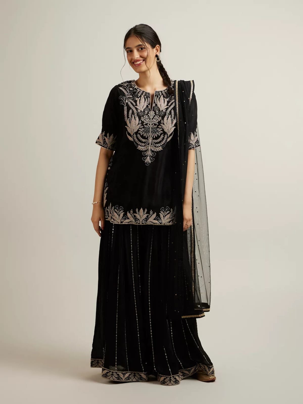 Midnight Black Regal Embroidered Lehenga Set - Image 2