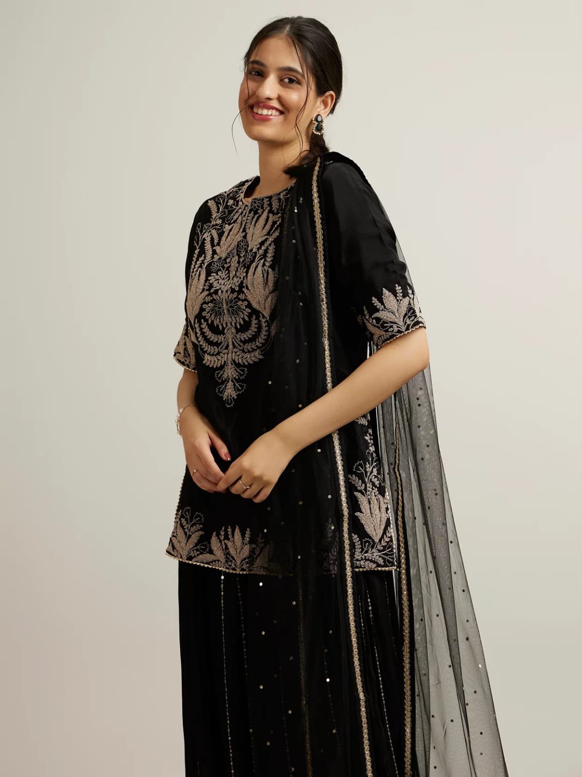 Midnight Black Regal Embroidered Lehenga Set - Image 4