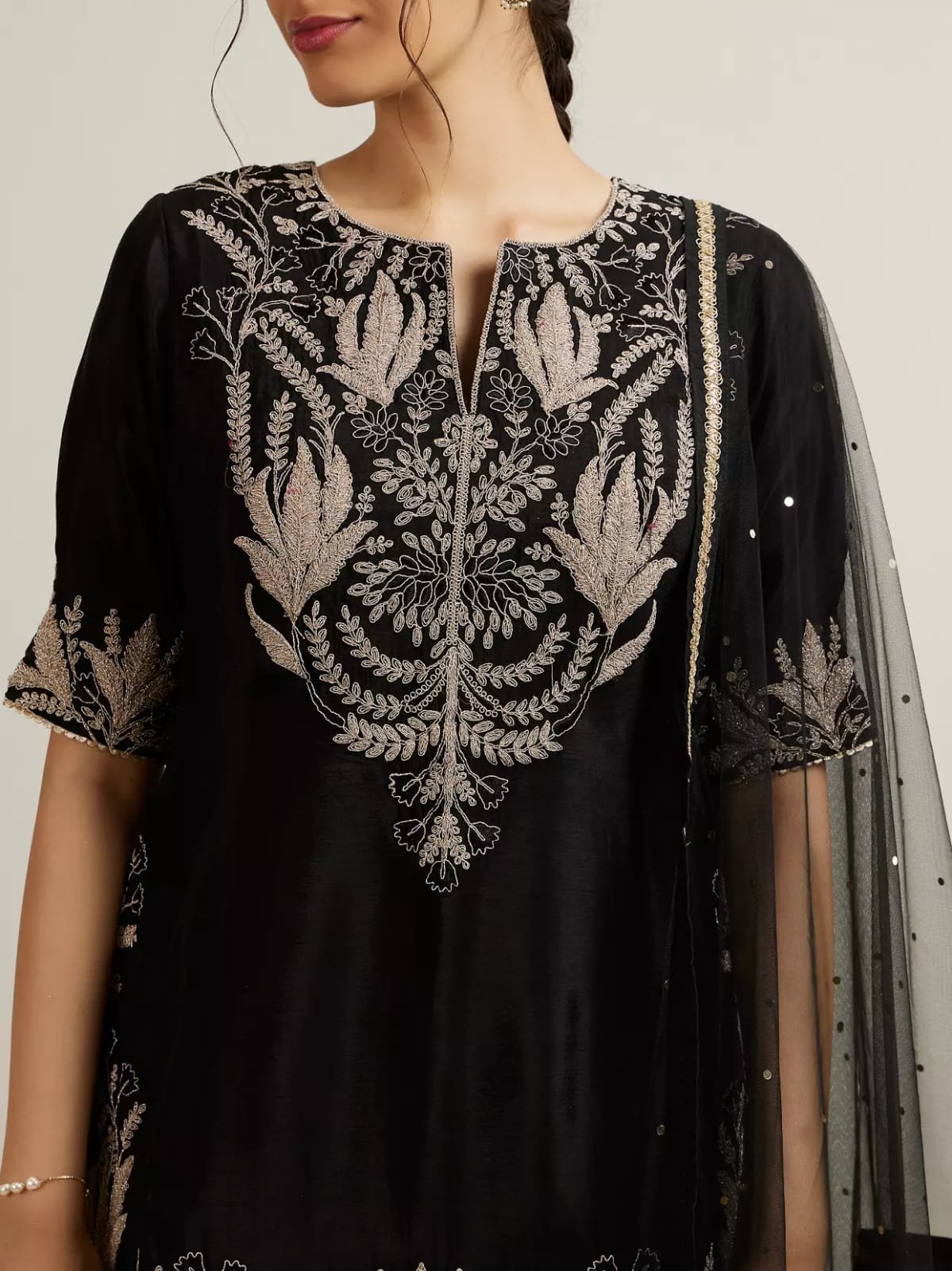 Midnight Black Regal Embroidered Lehenga Set - Image 6