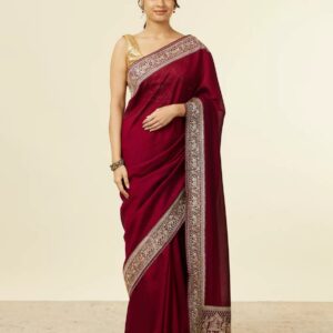 Red Wine Zari Silk Saree with Blouse Piece