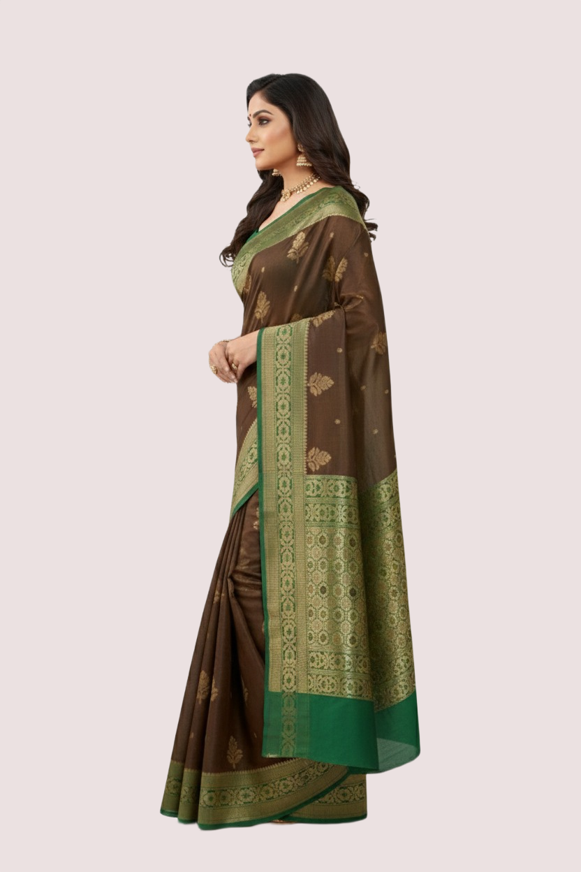 Dark Brown Silk Banarasi saree - Image 2