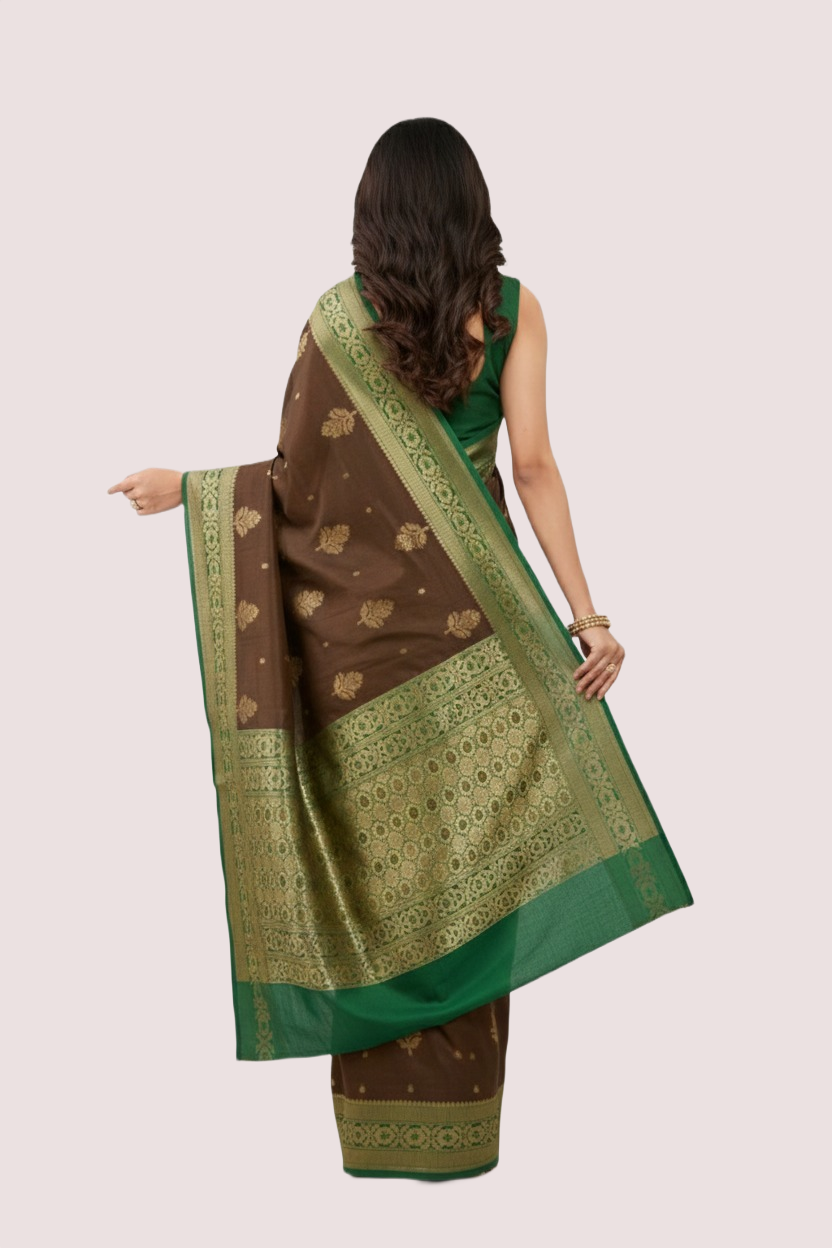 Dark Brown Silk Banarasi saree - Image 3