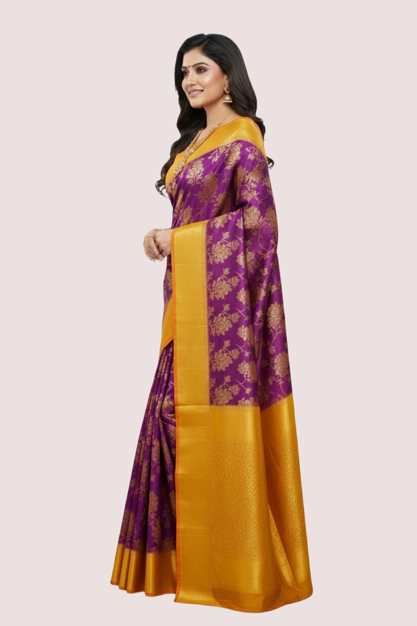 Multocolored Kanchipuram Silk Saree - Image 2