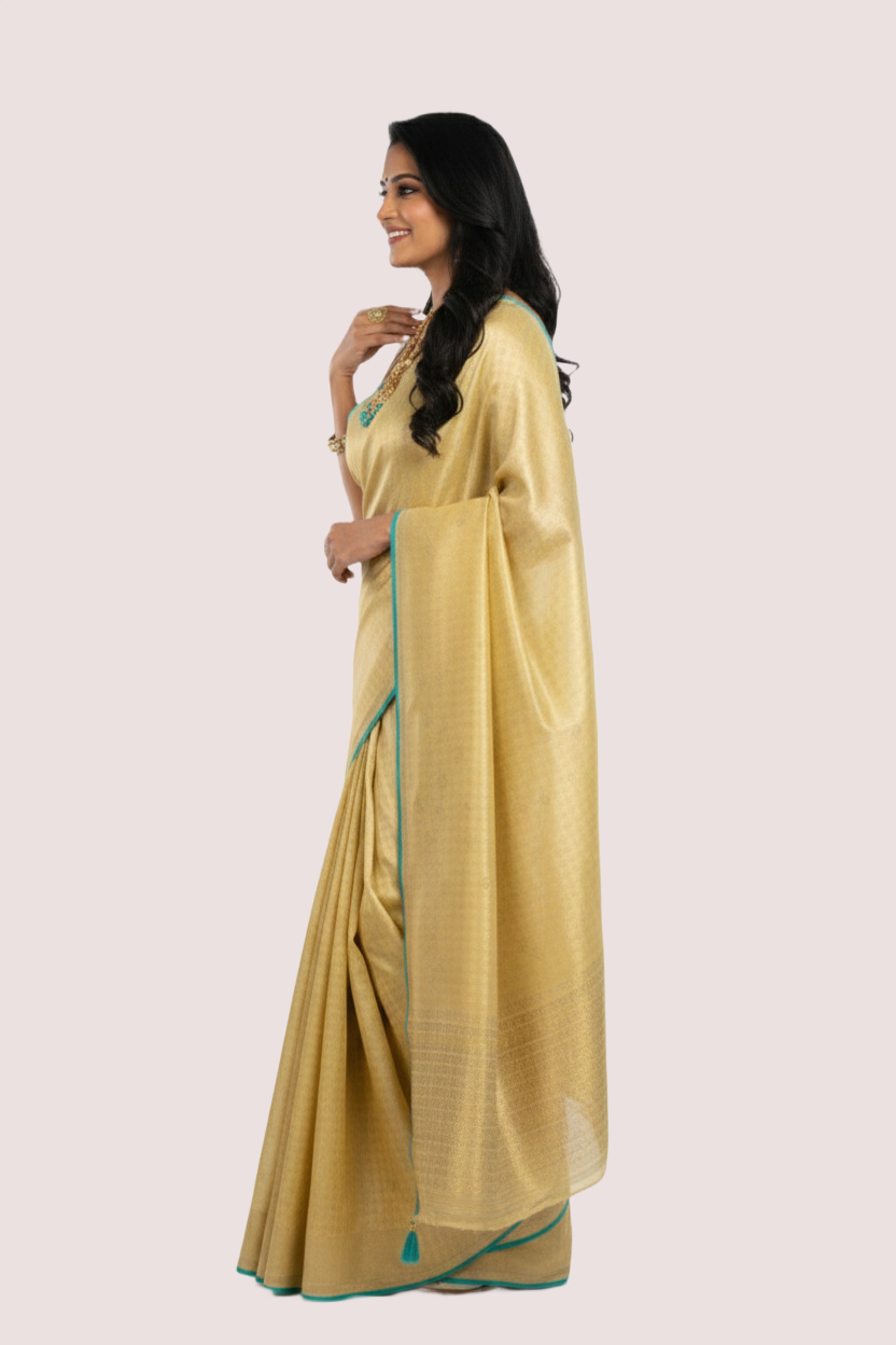 Yellow Woven Viscous Saree - Image 2