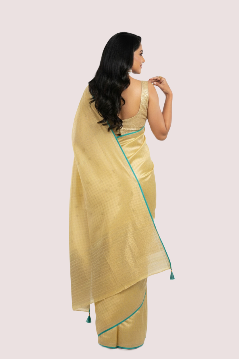 Yellow Woven Viscous Saree - Image 3