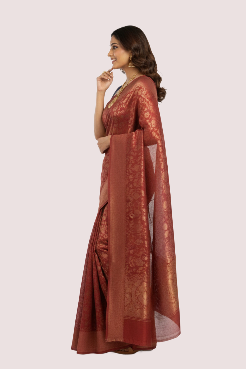Red Silk Woven Party Saree - Image 3