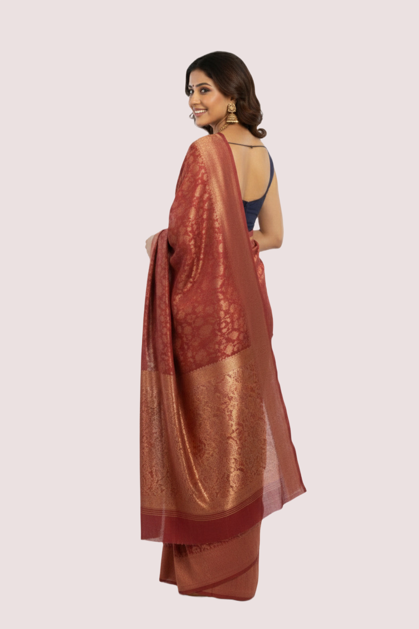 Red Silk Woven Party Saree - Image 2