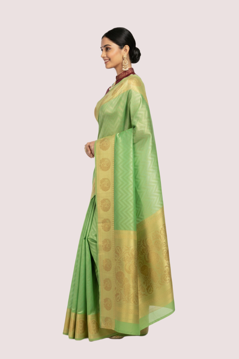 Green Woven Viscous Saree - Image 4