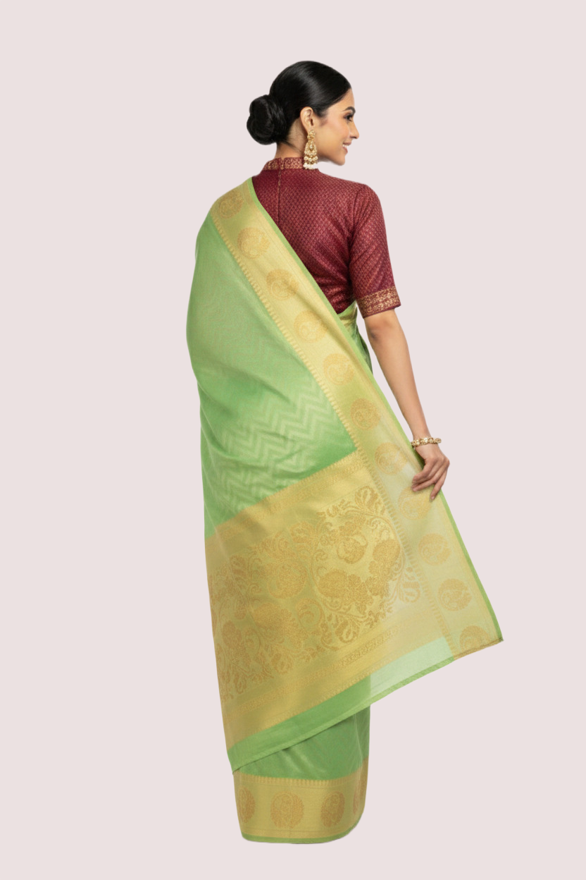 Green Woven Viscous Saree - Image 5