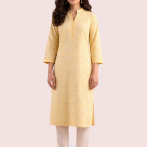 Elegant Short Sleeve Cotton Kurta - Yellow