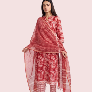 Red Colored Kota Doria Suit Set
