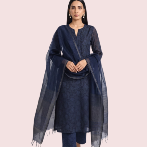Regular Navy Blue Cotton Suit Set