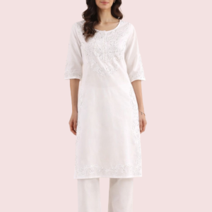 White Elegant Short Sleeve Cotton Kurta