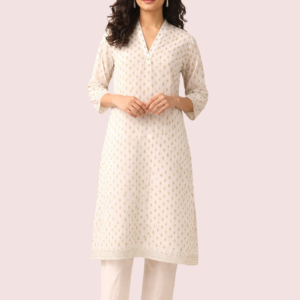 Off-White Short Sleeve Cotton Kurta