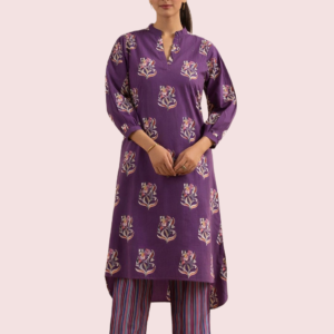Purple Short Sleeve Cotton Kurta