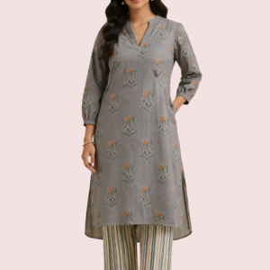 Elegant Grey Short Sleeve Kurta