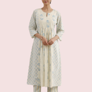 A-Line Gathered Cotton Kurta