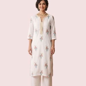 White Bell Sleeve Short Cotton Kurta