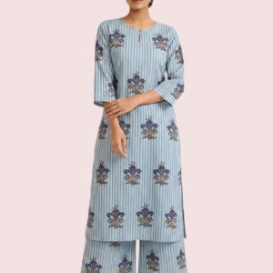 Short Sleeve Blue Cotton Kurta