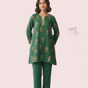 Green Short Sleeve Cotton Kurta