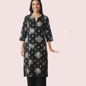 Black Short Sleeve Cotton Kurta