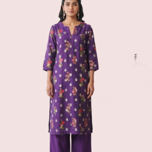 Short Sleeve Purple Cotton Kurta