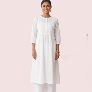 White Short Sleeve Cotton Kurta