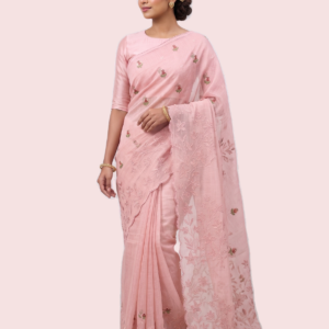 Pink Embroided Supernet Kota Saree