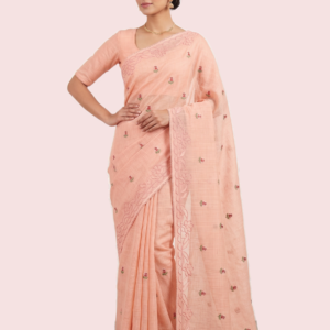 Peach Embroided Supernet Kota Saree