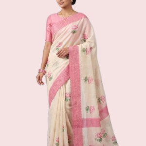Embroided Kota Silk Saree with Chikankari Border