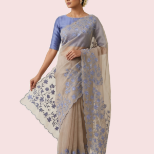 Embroided Kota Silk Saree with Chikankari Border (Violet)