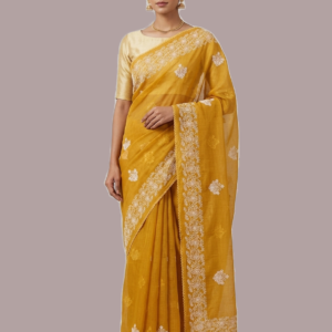 Mustard Kota Saree with Embroidery