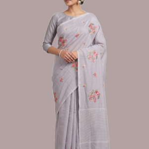 Cross Stitched Embroided Kota Saree - Lavender