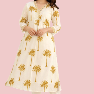 Palm Breeze Floral Cotton Kurta